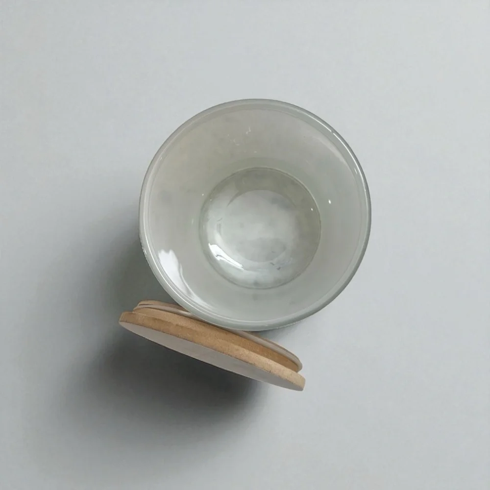 Frosted White Glass Jar With Wooden Lid